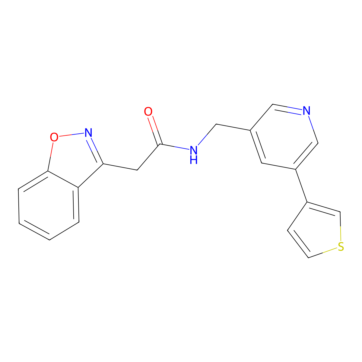 2-(benzo[d]isoxazol-3-yl)-N-((5-(thiophen-3-yl)pyridin-3-yl)methyl)acetamide molecular structure, CAS 1795305-31-5