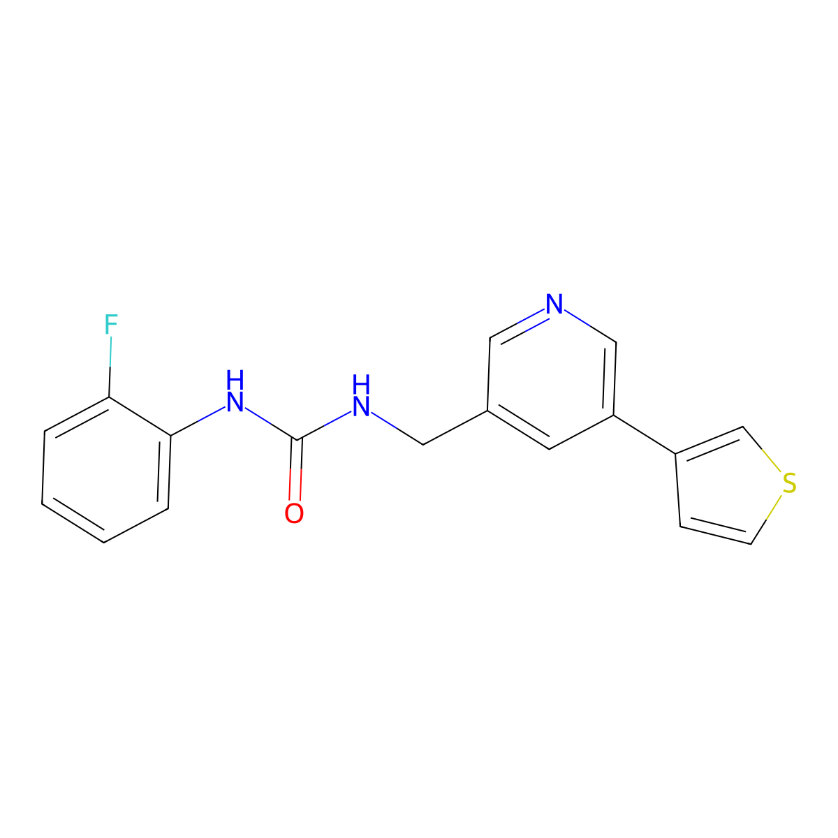 1-(2-Fluorophenyl)-3-((5-(thiophen-3-yl)pyridin-3-yl)methyl)urea molecular structure, CAS 1795305-36-0