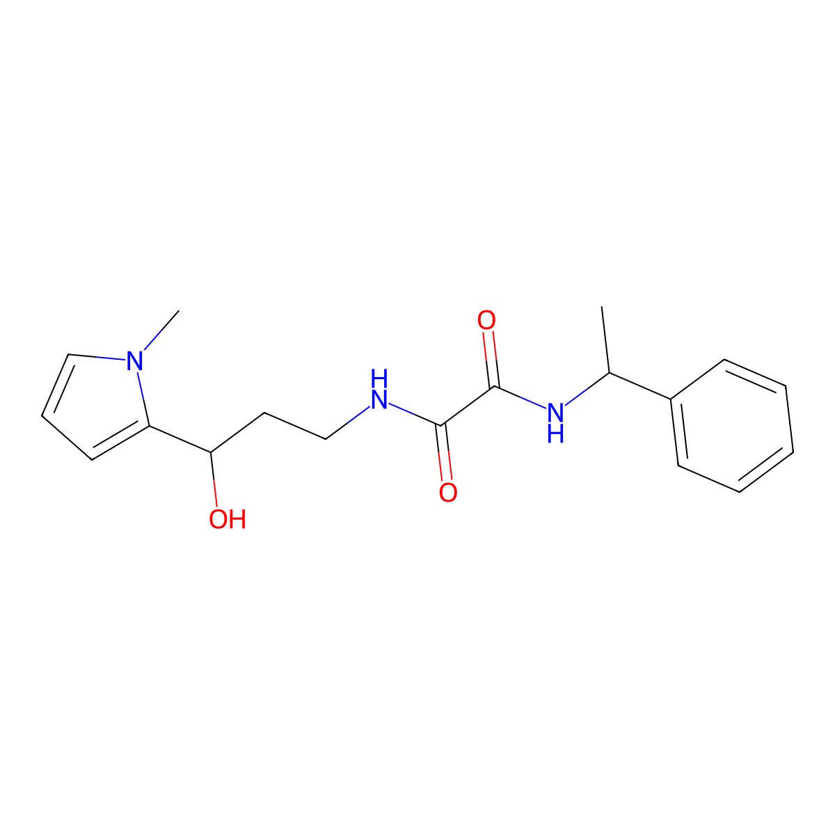 N1-(3-hydroxy-3-(1-methyl-1H-pyrrol-2-yl)propyl)-N2-(1-phenylethyl)oxalamide molecular structure, CAS 1795305-43-9