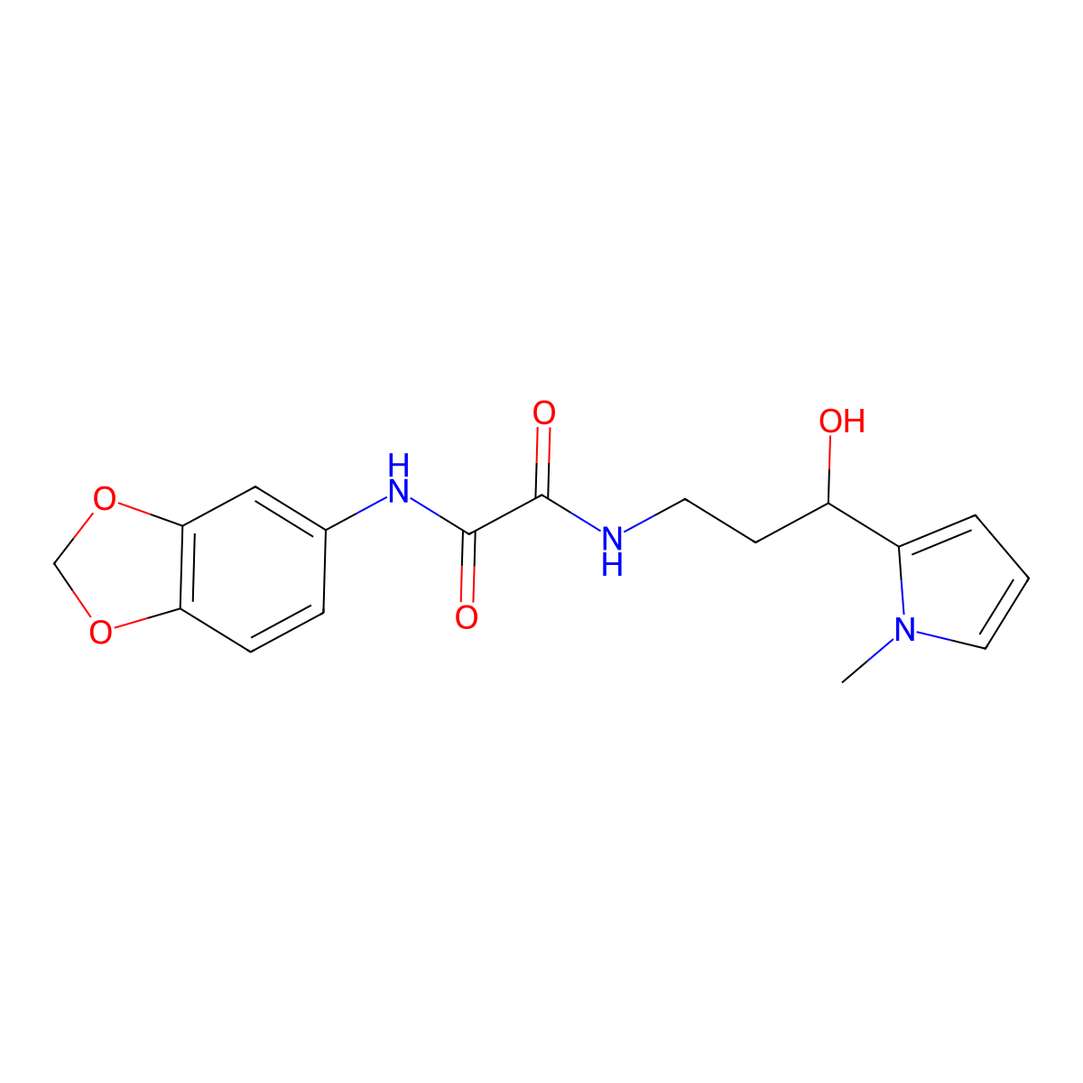 N1-(benzo[d][1,3]dioxol-5-yl)-N2-(3-hydroxy-3-(1-methyl-1H-pyrrol-2-yl)propyl)oxalamide molecular structure, CAS 1795305-44-0