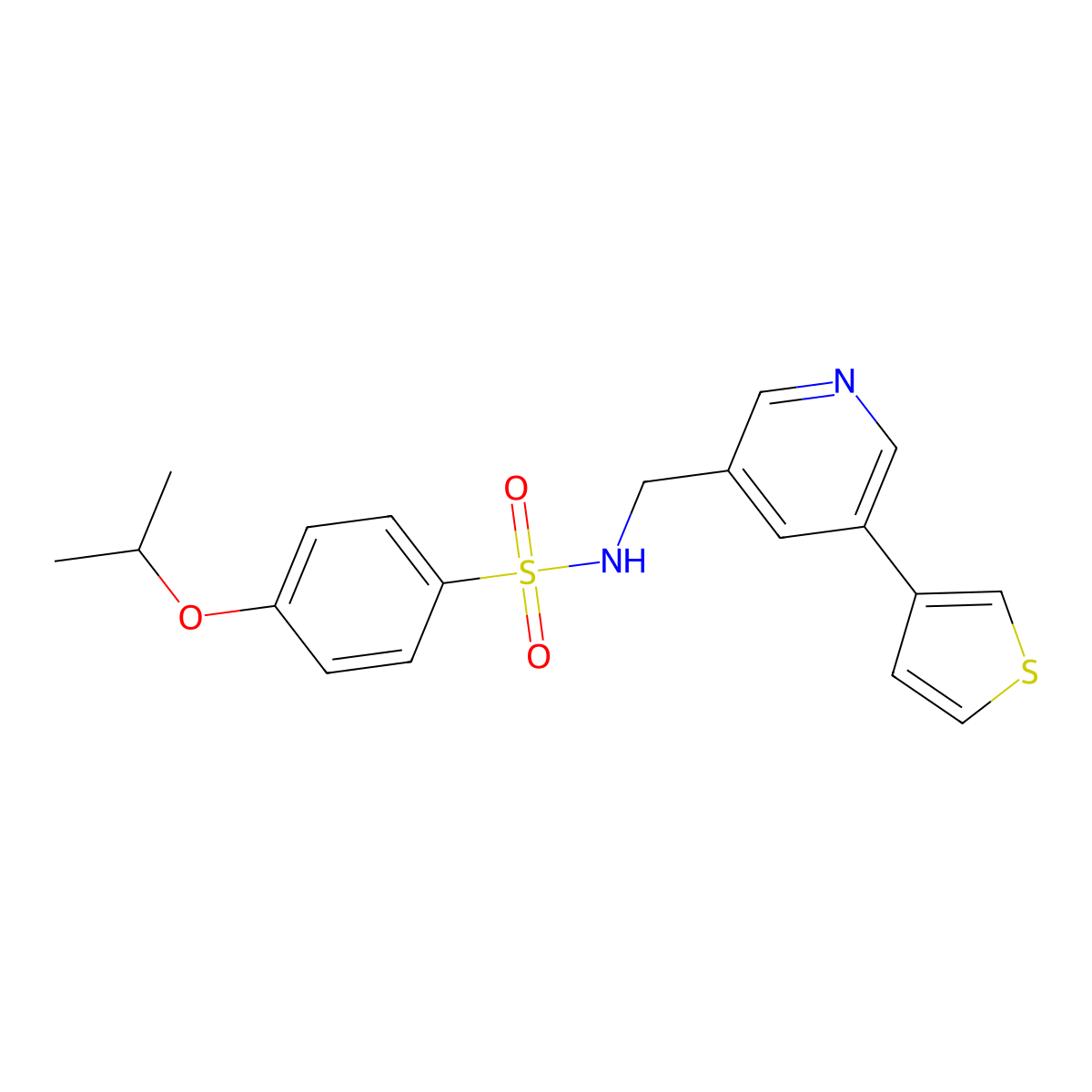 4-isopropoxy-N-((5-(thiophen-3-yl)pyridin-3-yl)methyl)benzenesulfonamide molecular structure, CAS 1795305-47-3