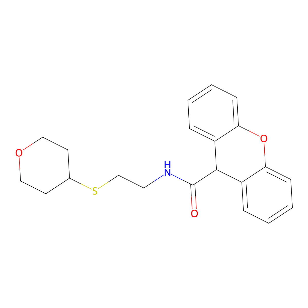 N-[2-(oxan-4-ylsulfanyl)ethyl]-9H-xanthene-9-carboxamide molecular structure, CAS 1795305-52-0