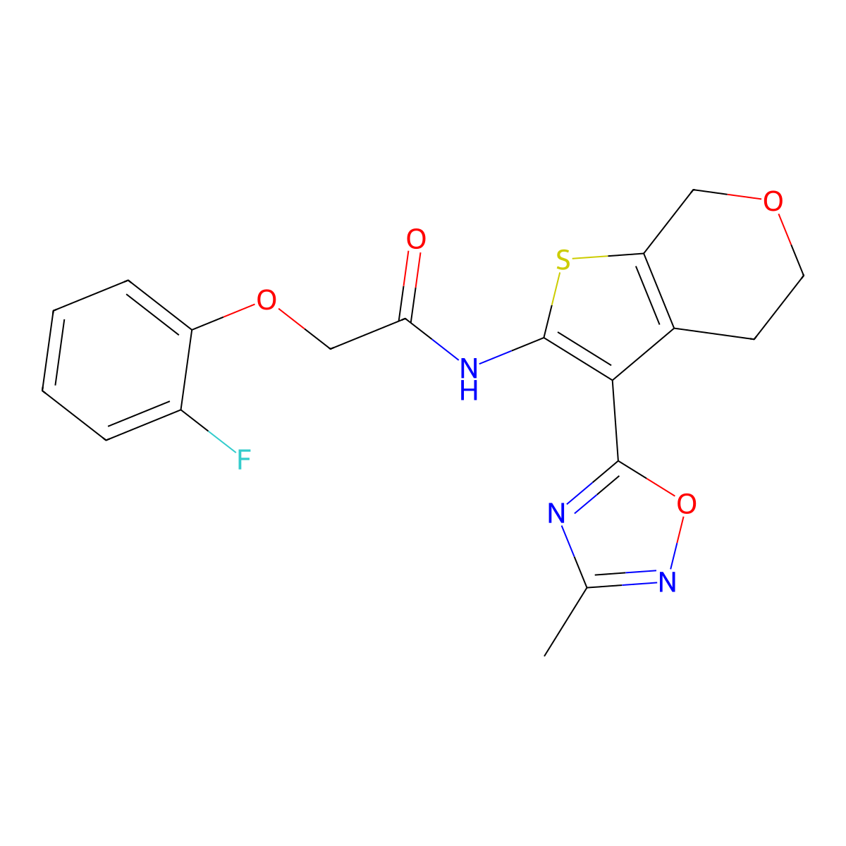2-(2-fluorophenoxy)-N-(3-(3-methyl-1,2,4-oxadiazol-5-yl)-5,7-dihydro-4H-thieno[2,3-c]pyran-2-yl)acetamide molecular structure, CAS 1795305-53-1