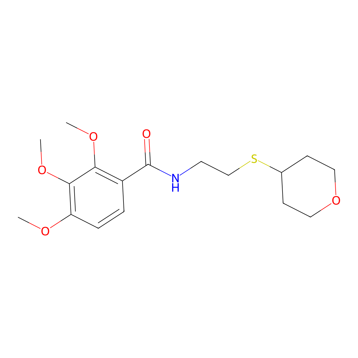 2,3,4-trimethoxy-N-(2-((tetrahydro-2H-pyran-4-yl)thio)ethyl)benzamide molecular structure, CAS 1795305-57-5