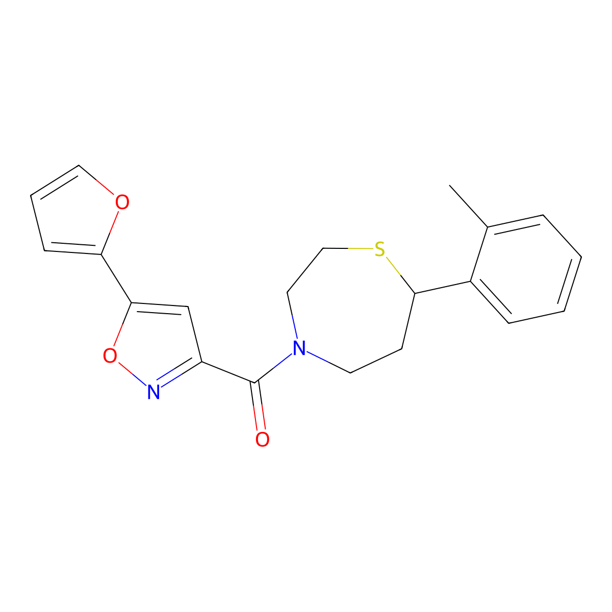 (5-(Furan-2-yl)isoxazol-3-yl)(7-(o-tolyl)-1,4-thiazepan-4-yl)methanone molecular structure, CAS 1795357-34-4