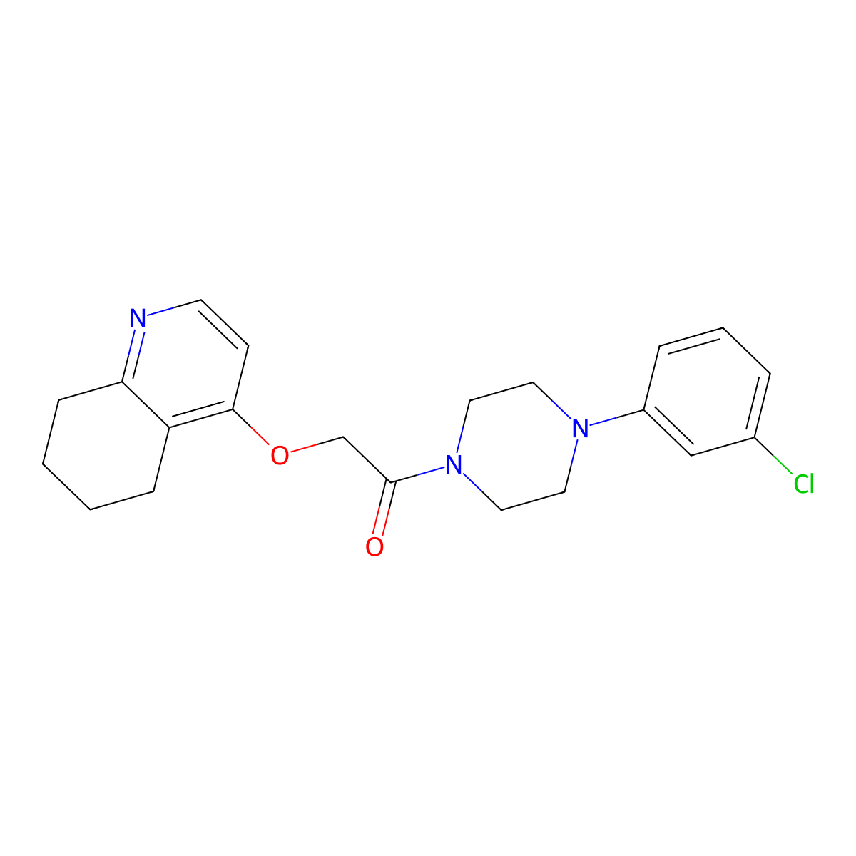 1-(4-(3-Chlorophenyl)piperazin-1-yl)-2-((5,6,7,8-tetrahydroquinolin-4-yl)oxy)ethanone molecular structure, CAS 1795357-39-9