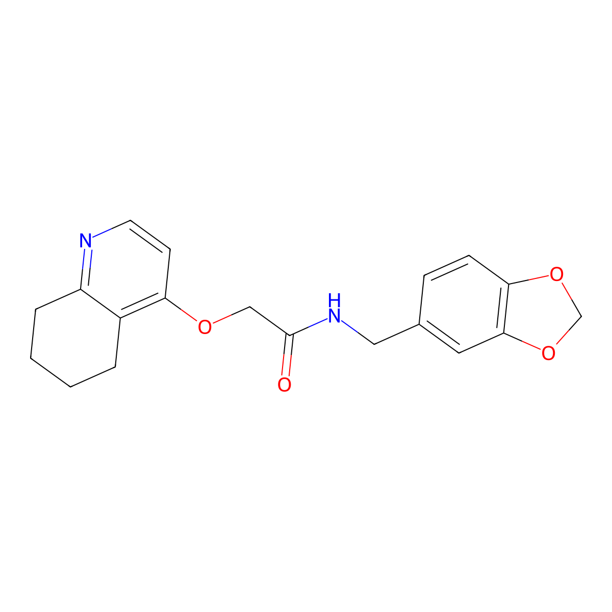 N-(benzo[d][1,3]dioxol-5-ylmethyl)-2-((5,6,7,8-tetrahydroquinolin-4-yl)oxy)acetamide molecular structure, CAS 1795357-41-3