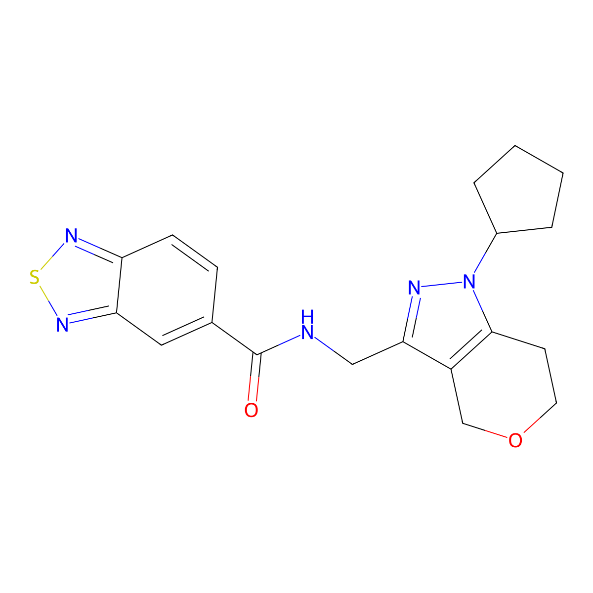 N-((1-cyclopentyl-1,4,6,7-tetrahydropyrano[4,3-c]pyrazol-3-yl)methyl)benzo[c][1,2,5]thiadiazole-5-carboxamide molecular structure, CAS 1795357-63-9