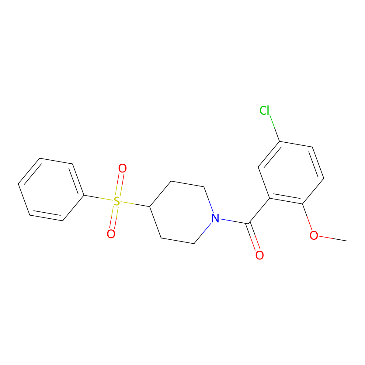(5-Chloro-2-methoxyphenyl)(4-(phenylsulfonyl)piperidin-1-yl)methanone molecular structure, CAS 1795357-67-3