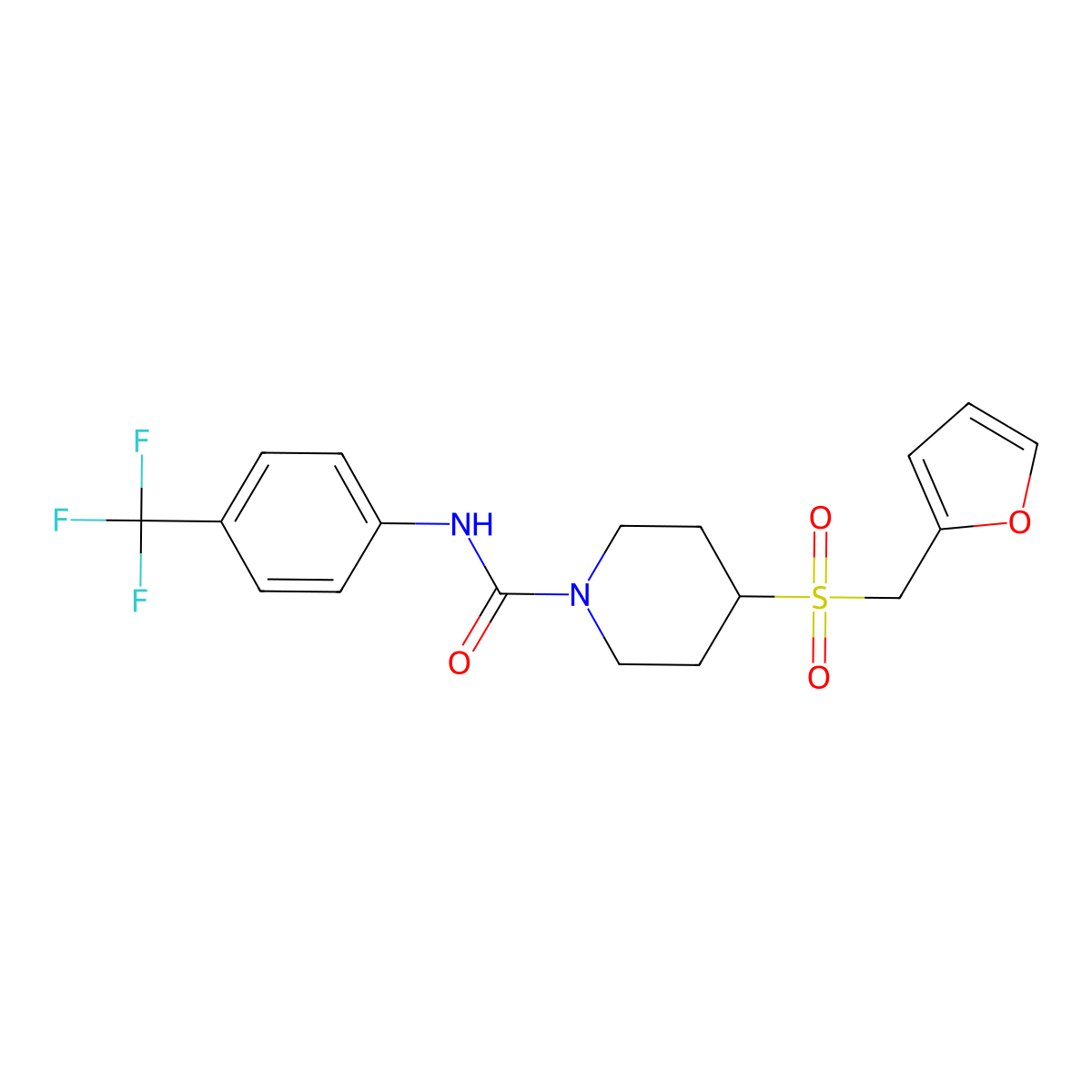 4-((furan-2-ylmethyl)sulfonyl)-N-(4-(trifluoromethyl)phenyl)piperidine-1-carboxamide molecular structure, CAS 1795357-85-5