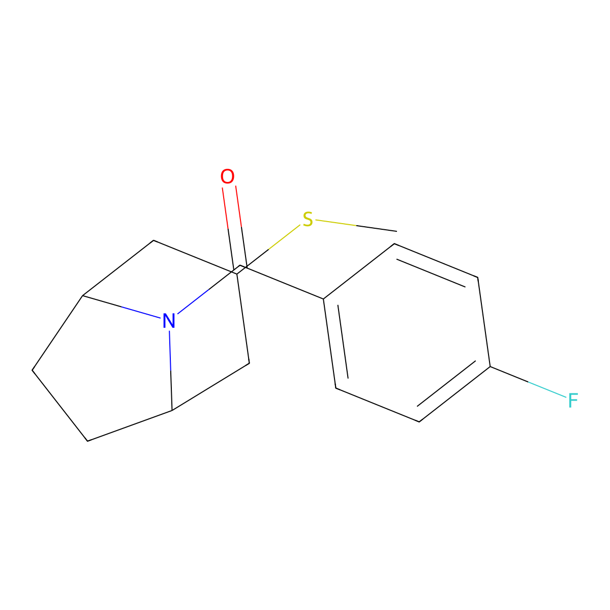 (4-fluorophenyl)((1R,5S)-3-(methylthio)-8-azabicyclo[3.2.1]octan-8-yl)methanone molecular structure, CAS 1795358-02-9