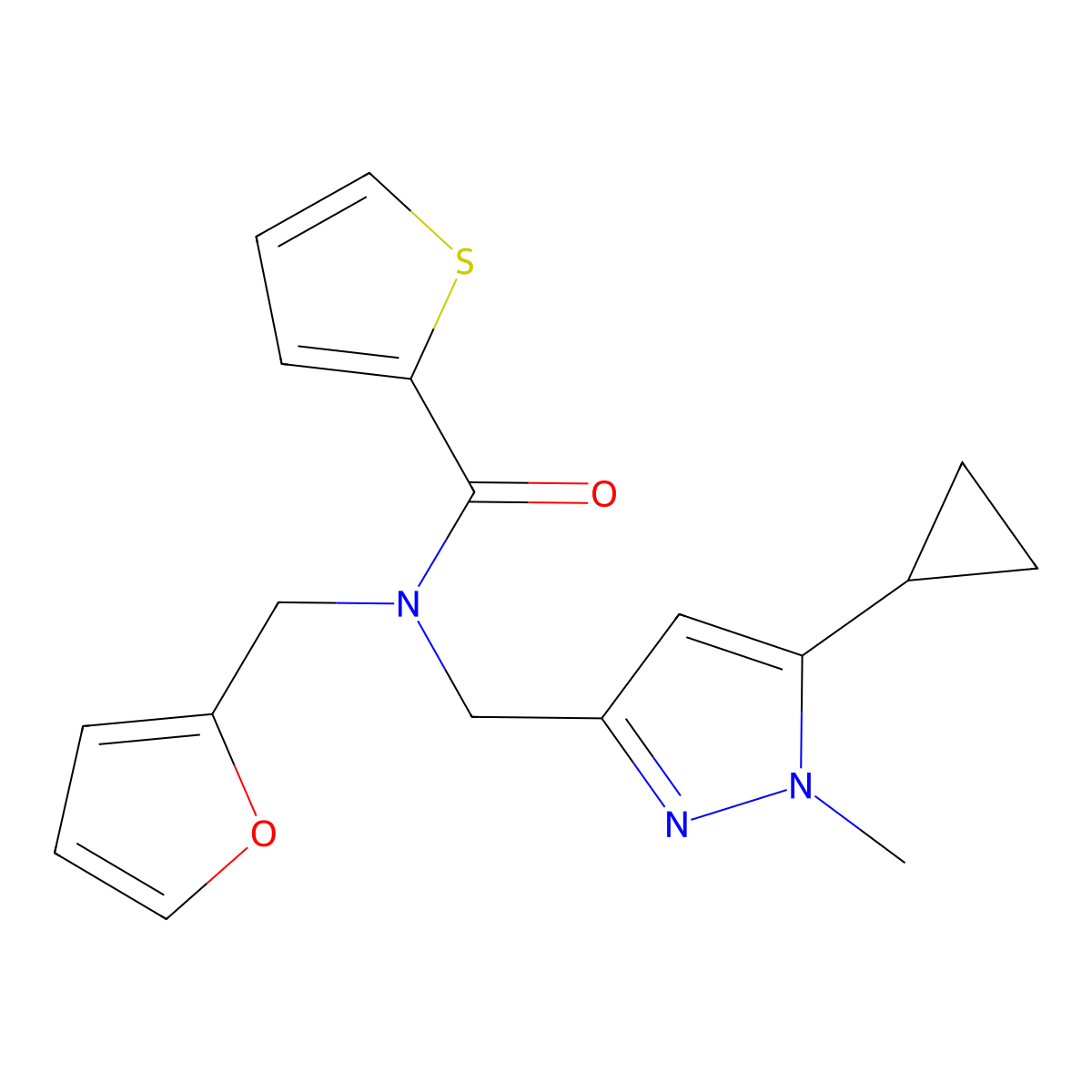 N-((5-cyclopropyl-1-methyl-1H-pyrazol-3-yl)methyl)-N-(furan-2-ylmethyl)thiophene-2-carboxamide molecular structure, CAS 1795358-34-7