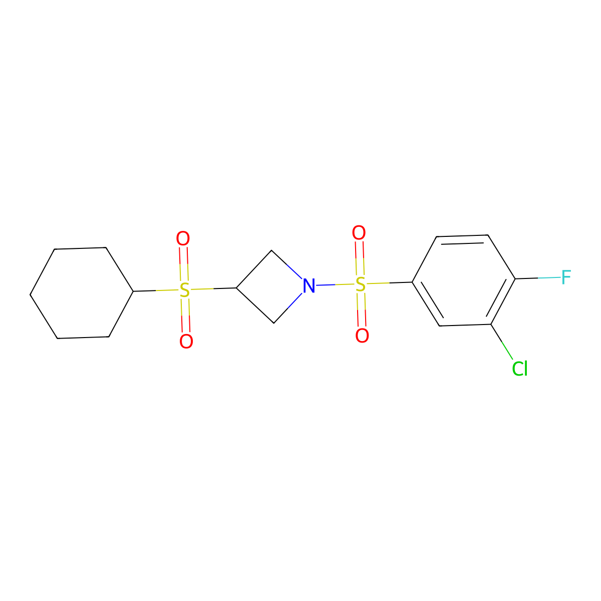 1-((3-Chloro-4-fluorophenyl)sulfonyl)-3-(cyclohexylsulfonyl)azetidine molecular structure, CAS 1795358-53-0