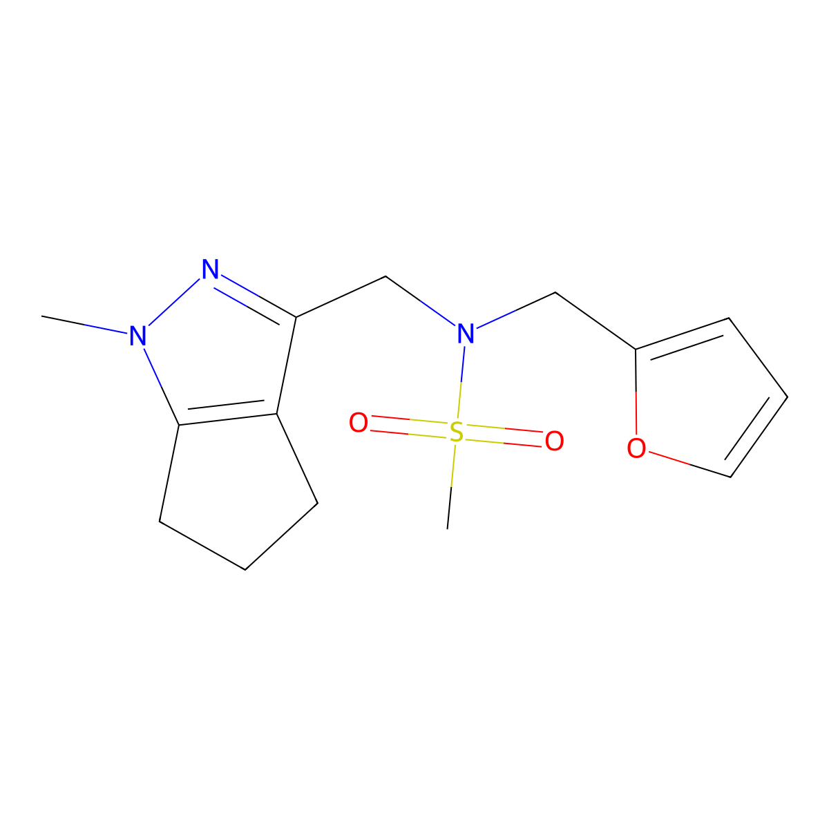 N-(furan-2-ylmethyl)-N-((1-methyl-1,4,5,6-tetrahydrocyclopenta[c]pyrazol-3-yl)methyl)methanesulfonamide molecular structure, CAS 1795358-54-1