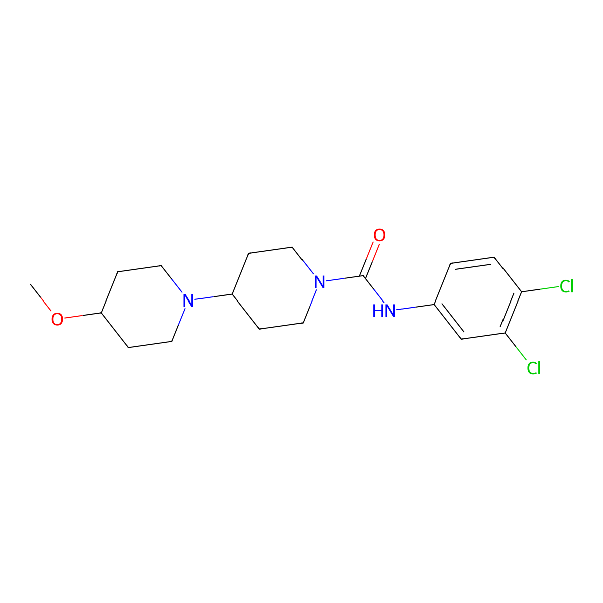 N-(3,4-dichlorophenyl)-4-methoxy-[1,4'-bipiperidine]-1'-carboxamide molecular structure, CAS 1795358-66-5