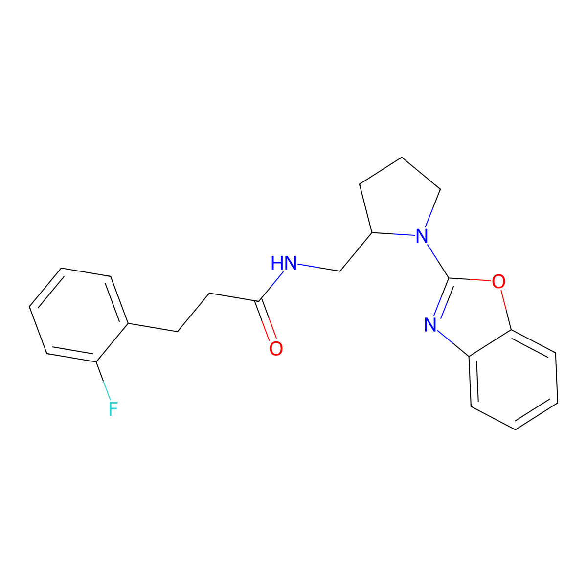 N-((1-(benzo[d]oxazol-2-yl)pyrrolidin-2-yl)methyl)-3-(2-fluorophenyl)propanamide molecular structure, CAS 1795358-76-7