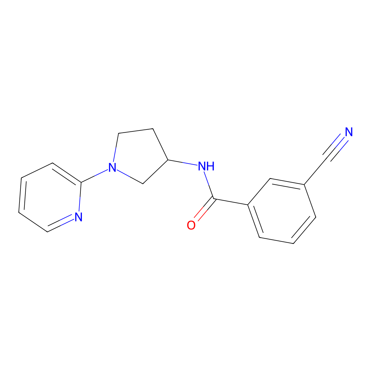 3-cyano-N-[1-(pyridin-2-yl)pyrrolidin-3-yl]benzamide molecular structure, CAS 1795359-00-0