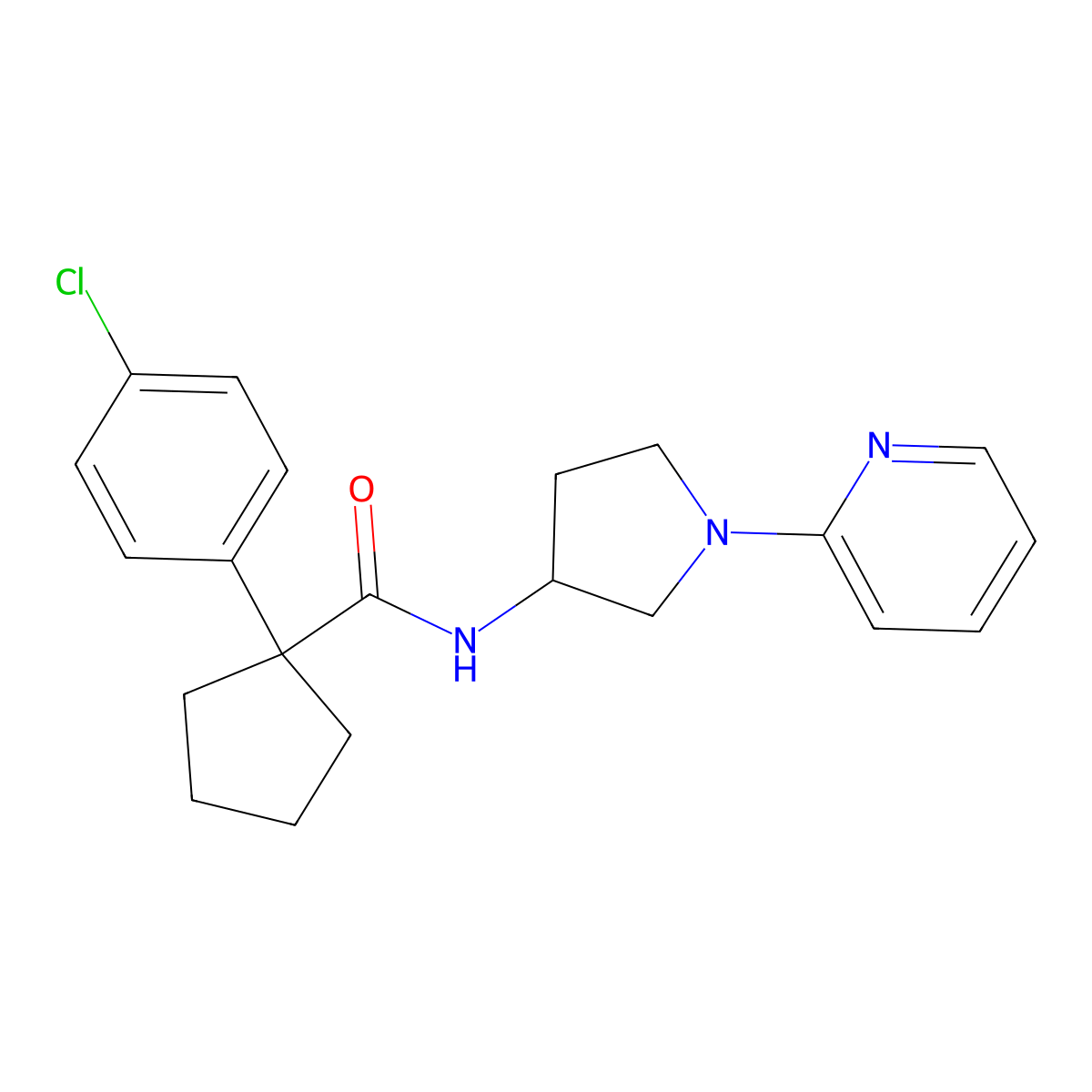 1-(4-chlorophenyl)-N-(1-(pyridin-2-yl)pyrrolidin-3-yl)cyclopentanecarboxamide molecular structure, CAS 1795359-04-4