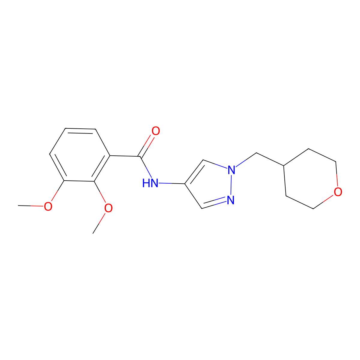 2,3-dimethoxy-N-(1-((tetrahydro-2H-pyran-4-yl)methyl)-1H-pyrazol-4-yl)benzamide molecular structure, CAS 1795359-37-3