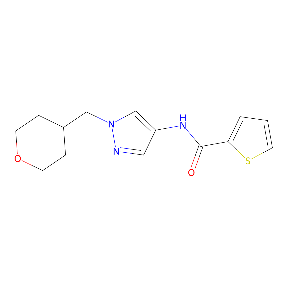 N-(1-((tetrahydro-2H-pyran-4-yl)methyl)-1H-pyrazol-4-yl)thiophene-2-carboxamide molecular structure, CAS 1795359-44-2