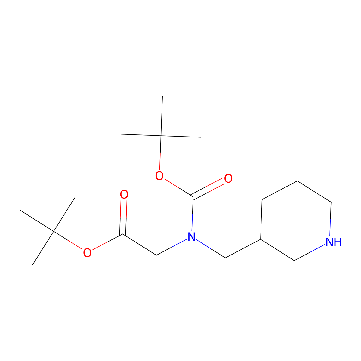 Tert-butyl 2-(((tert-butoxy)carbonyl)((piperidin-3-yl)methyl)amino)acetate molecular structure, CAS 1795361-16-8