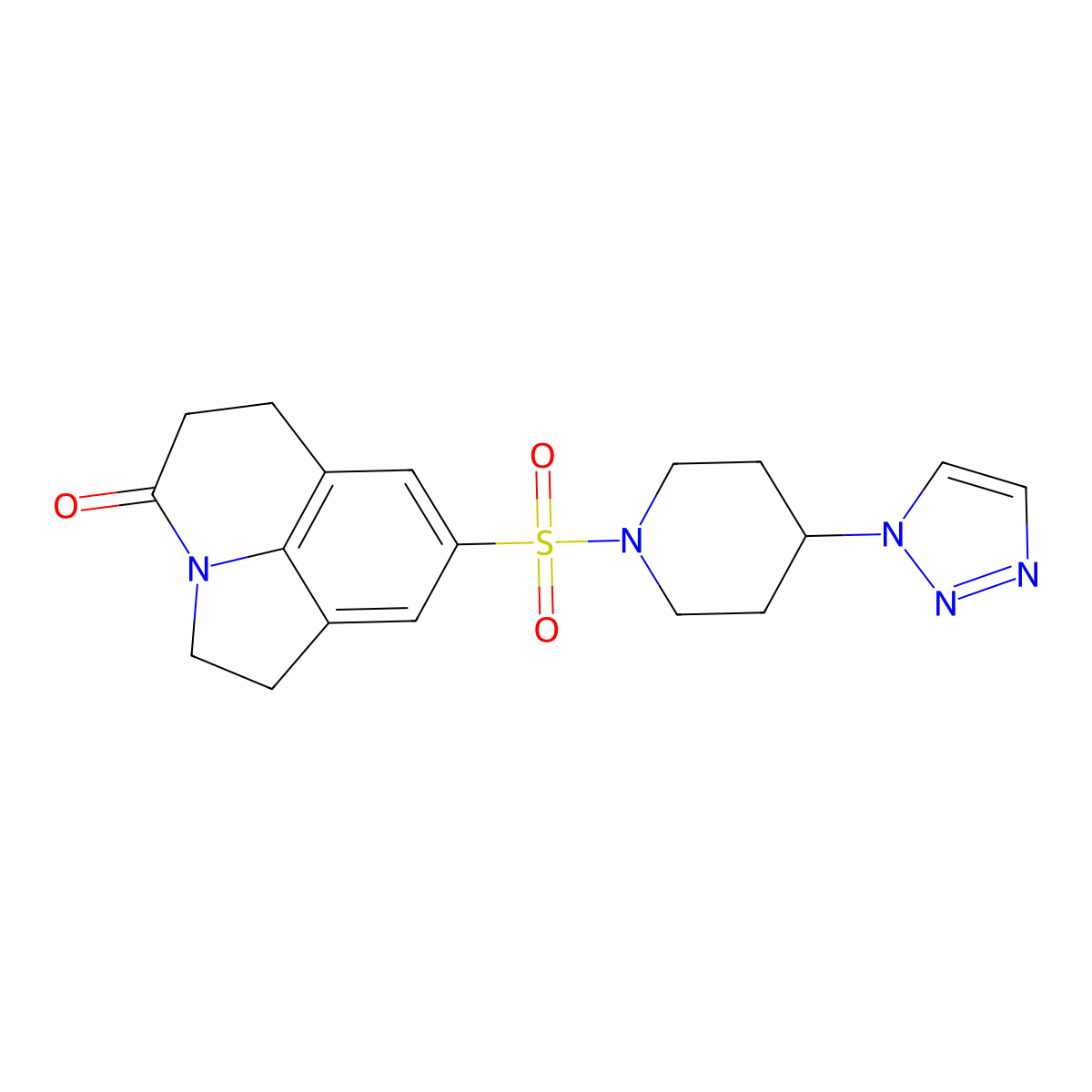6-{[4-(1H-1,2,3-triazol-1-yl)piperidin-1-yl]sulfonyl}-1-azatricyclo[6.3.1.0^{4,12}]dodeca-4(12),5,7-trien-11-one molecular structure, CAS 1795361-68-0