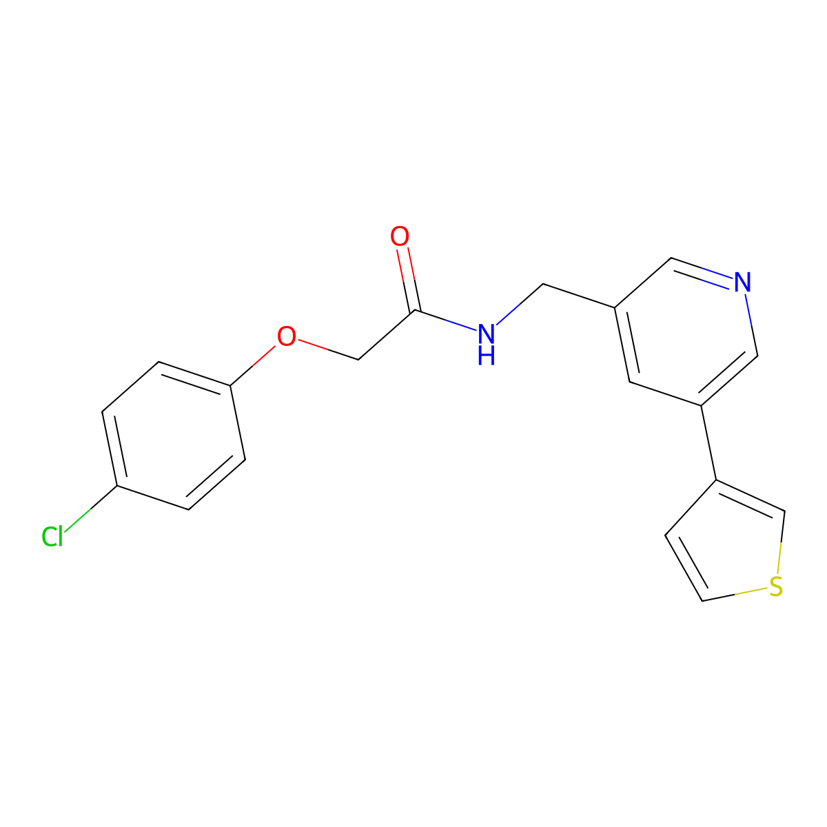 2-(4-chlorophenoxy)-N-((5-(thiophen-3-yl)pyridin-3-yl)methyl)acetamide molecular structure, CAS 1795361-75-9