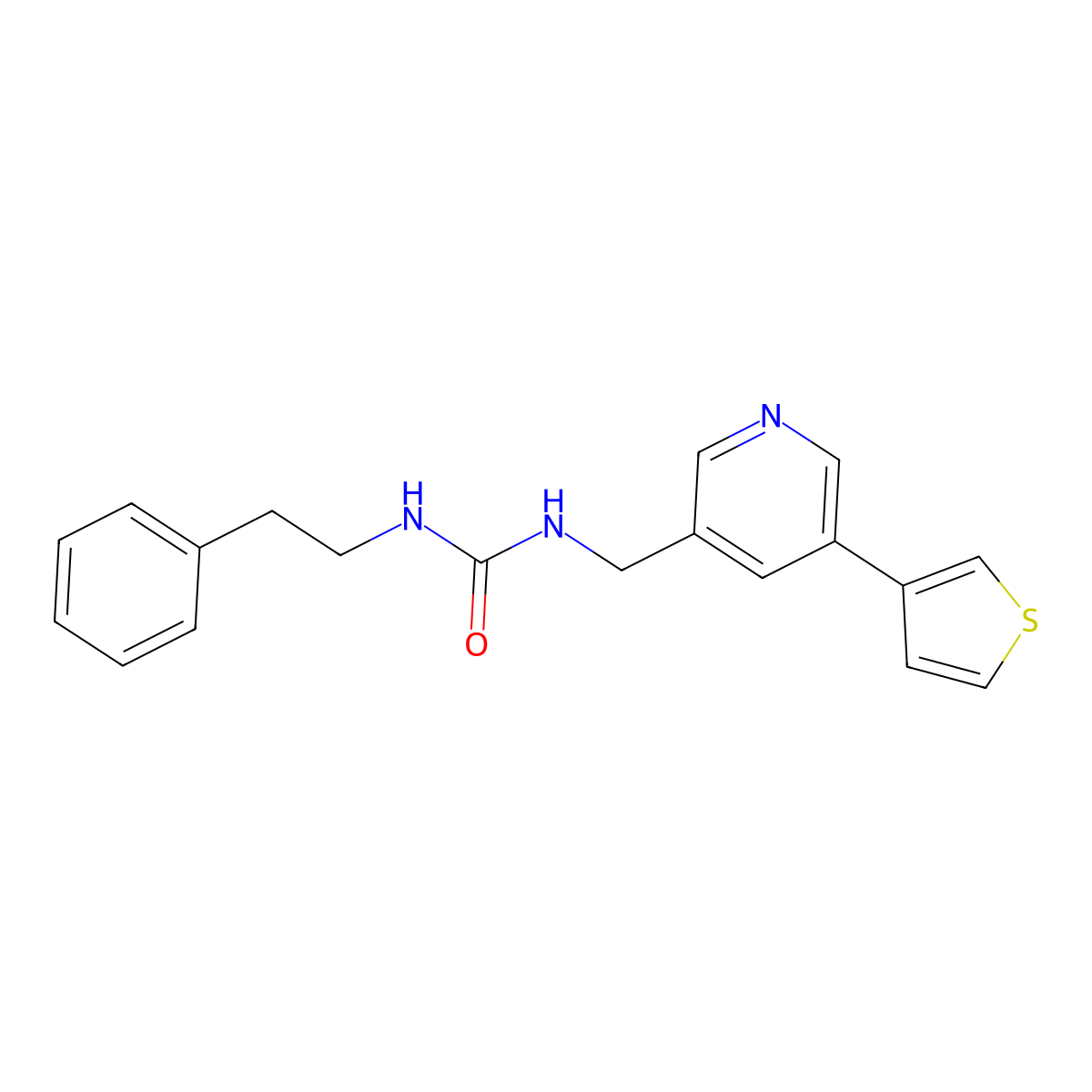 1-Phenethyl-3-((5-(thiophen-3-yl)pyridin-3-yl)methyl)urea molecular structure, CAS 1795362-06-9