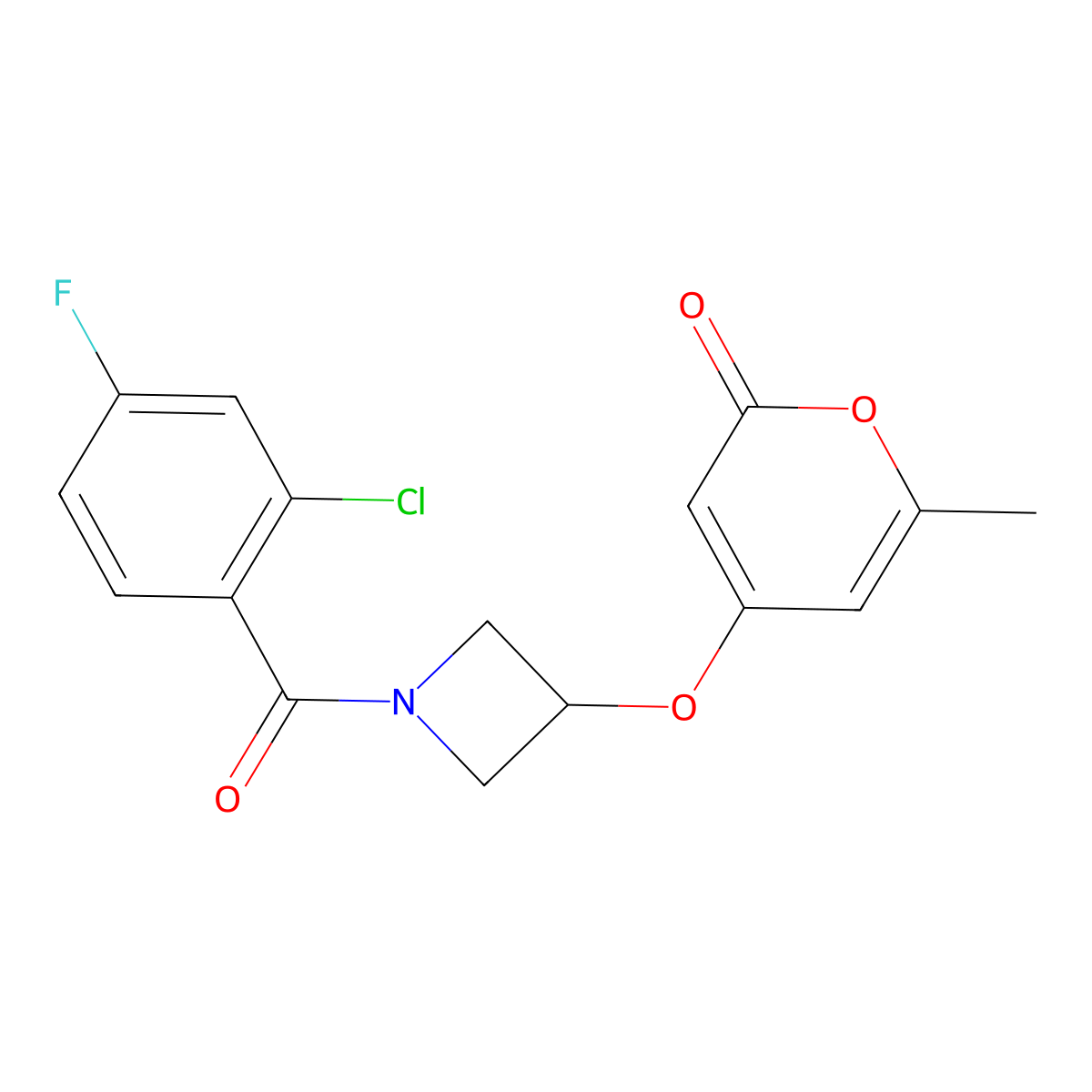 4-((1-(2-chloro-4-fluorobenzoyl)azetidin-3-yl)oxy)-6-methyl-2H-pyran-2-one molecular structure, CAS 1795363-11-9