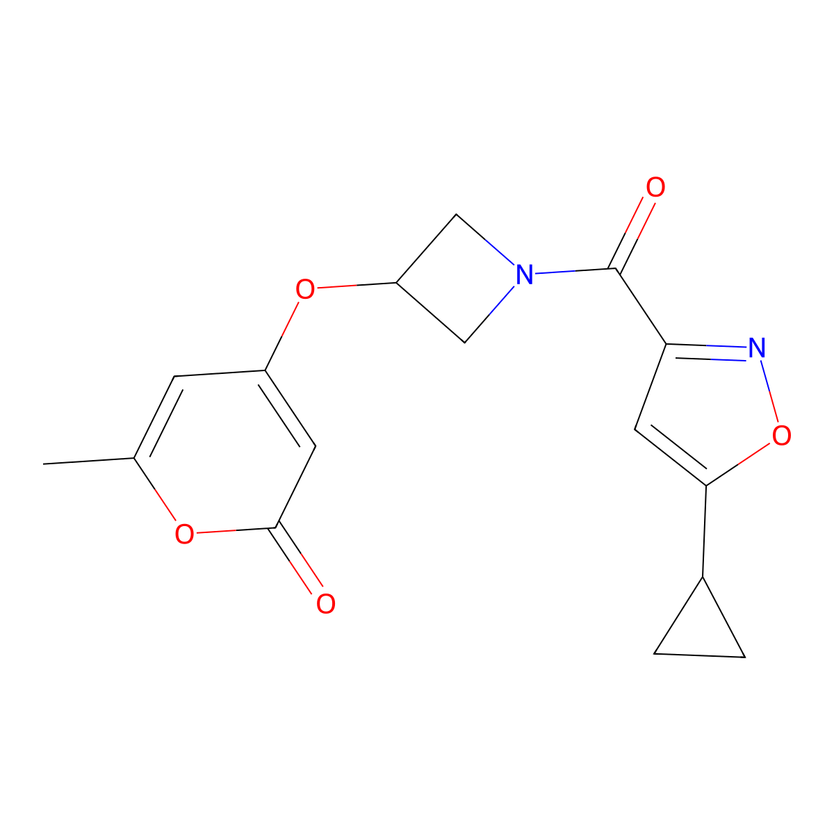 4-((1-(5-cyclopropylisoxazole-3-carbonyl)azetidin-3-yl)oxy)-6-methyl-2H-pyran-2-one molecular structure, CAS 1795363-28-8