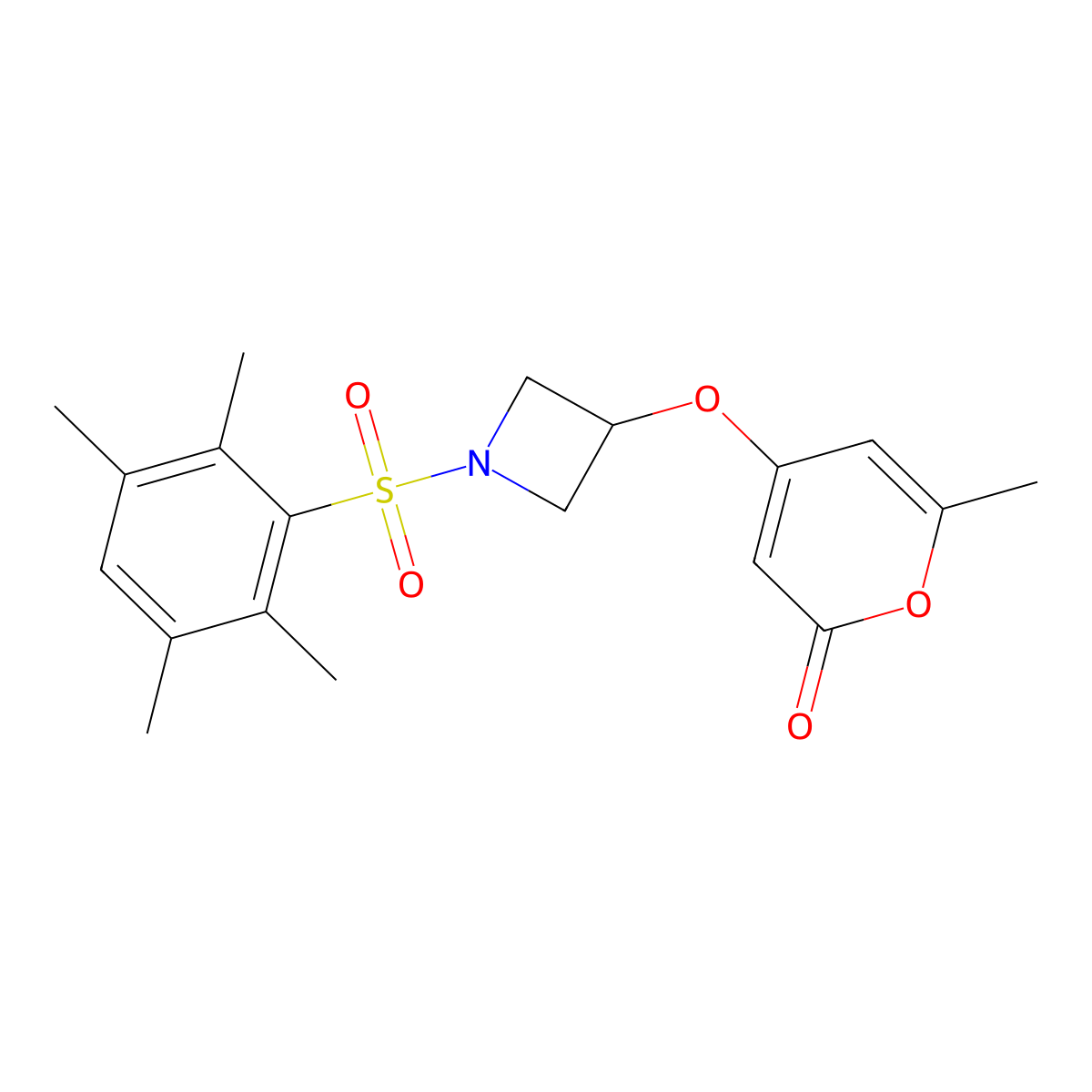 6-methyl-4-((1-((2,3,5,6-tetramethylphenyl)sulfonyl)azetidin-3-yl)oxy)-2H-pyran-2-one molecular structure, CAS 1795363-59-5