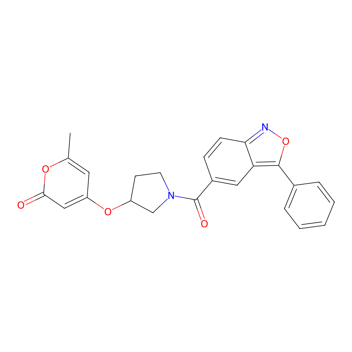 6-methyl-4-((1-(3-phenylbenzo[c]isoxazole-5-carbonyl)pyrrolidin-3-yl)oxy)-2H-pyran-2-one molecular structure, CAS 1795363-65-3