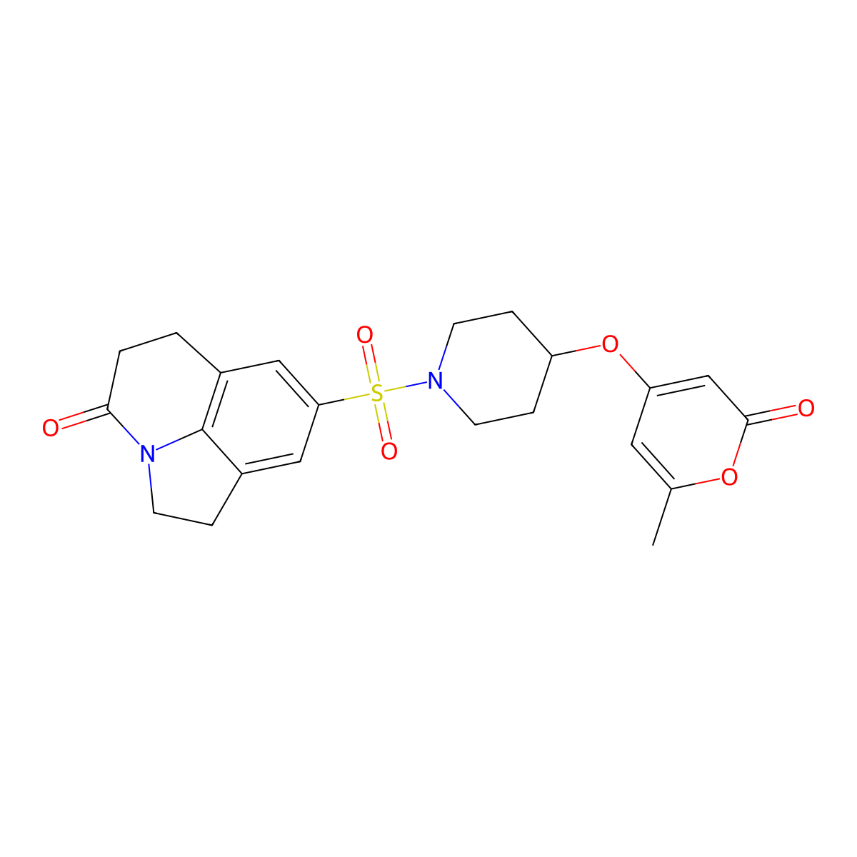 6-({4-[(6-methyl-2-oxo-2H-pyran-4-yl)oxy]piperidin-1-yl}sulfonyl)-1-azatricyclo[6.3.1.0^{4,12}]dodeca-4(12),5,7-trien-11-one molecular structure, CAS 1795364-22-5