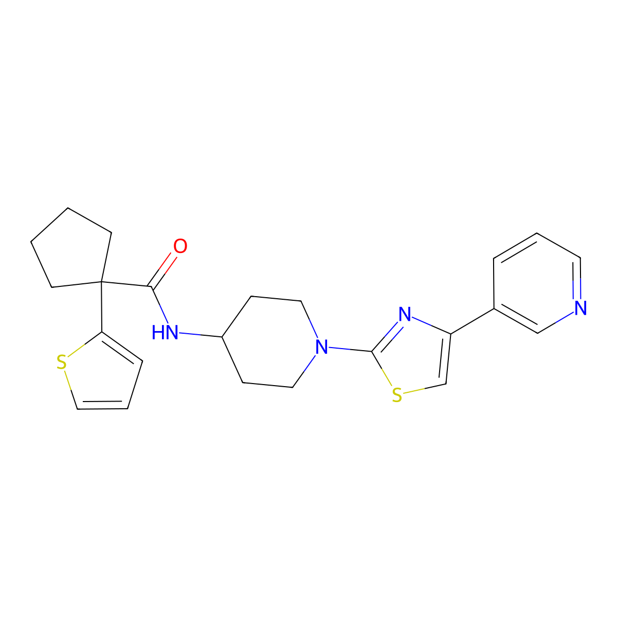 N-(1-(4-(pyridin-3-yl)thiazol-2-yl)piperidin-4-yl)-1-(thiophen-2-yl)cyclopentanecarboxamide molecular structure, CAS 1795364-88-3