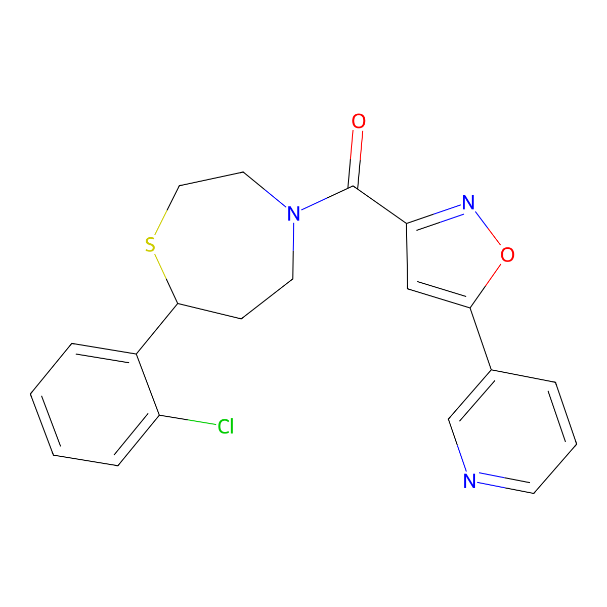 (7-(2-Chlorophenyl)-1,4-thiazepan-4-yl)(5-(pyridin-3-yl)isoxazol-3-yl)methanone molecular structure, CAS 1795365-11-5