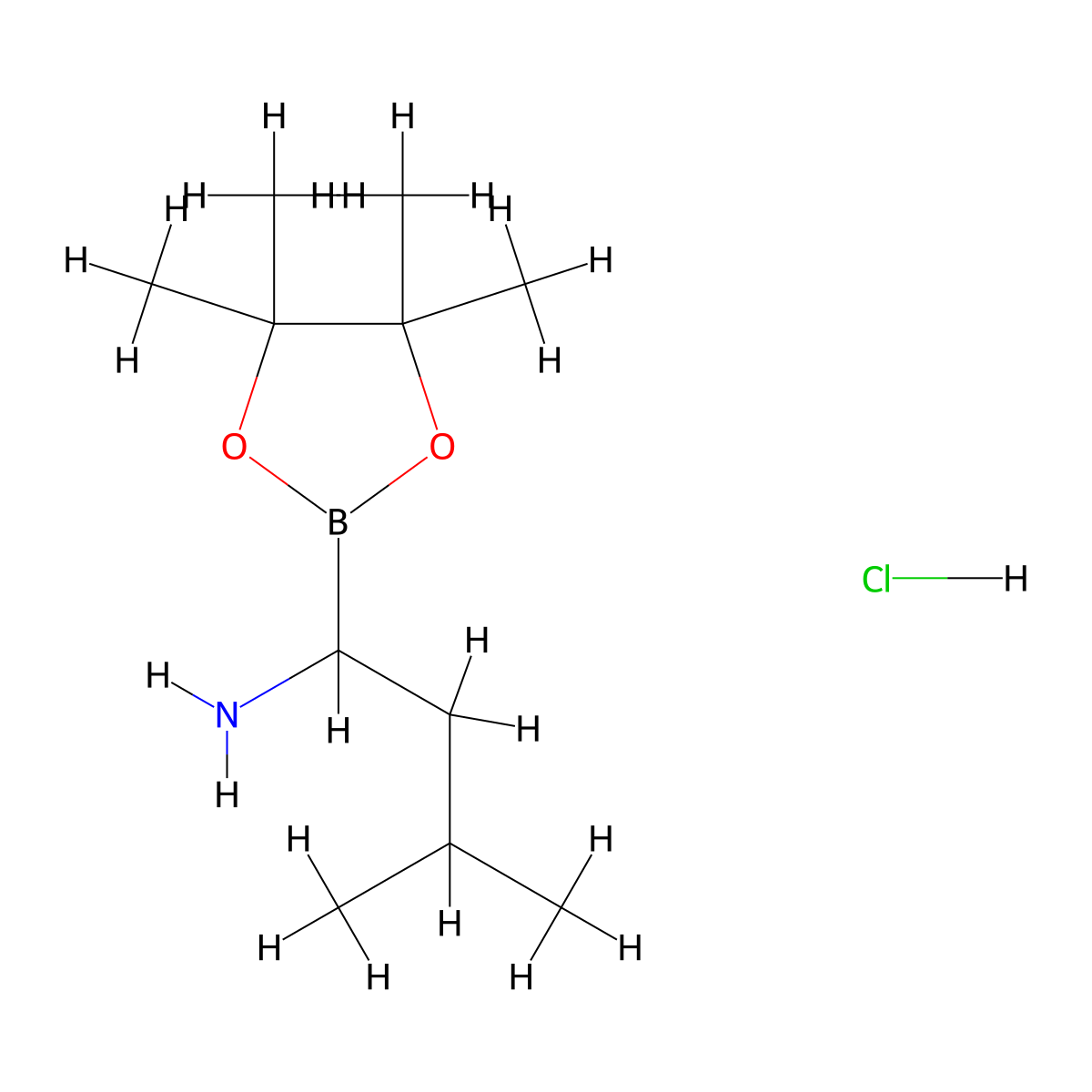 3-Methyl-1-(tetramethyl-1,3,2-dioxaborolan-2-yl)butan-1-amine hydrochloride molecular structure, CAS 179538-58-0