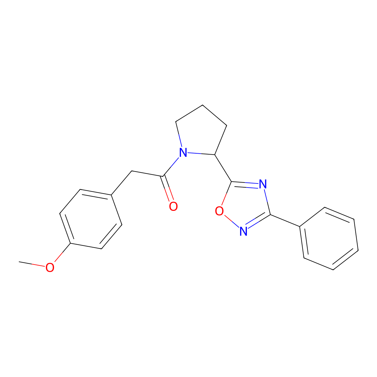 5-{1-[(4-Methoxyphenyl)acetyl]pyrrolidin-2-yl}-3-phenyl-1,2,4-oxadiazole molecular structure, CAS 1795393-54-2