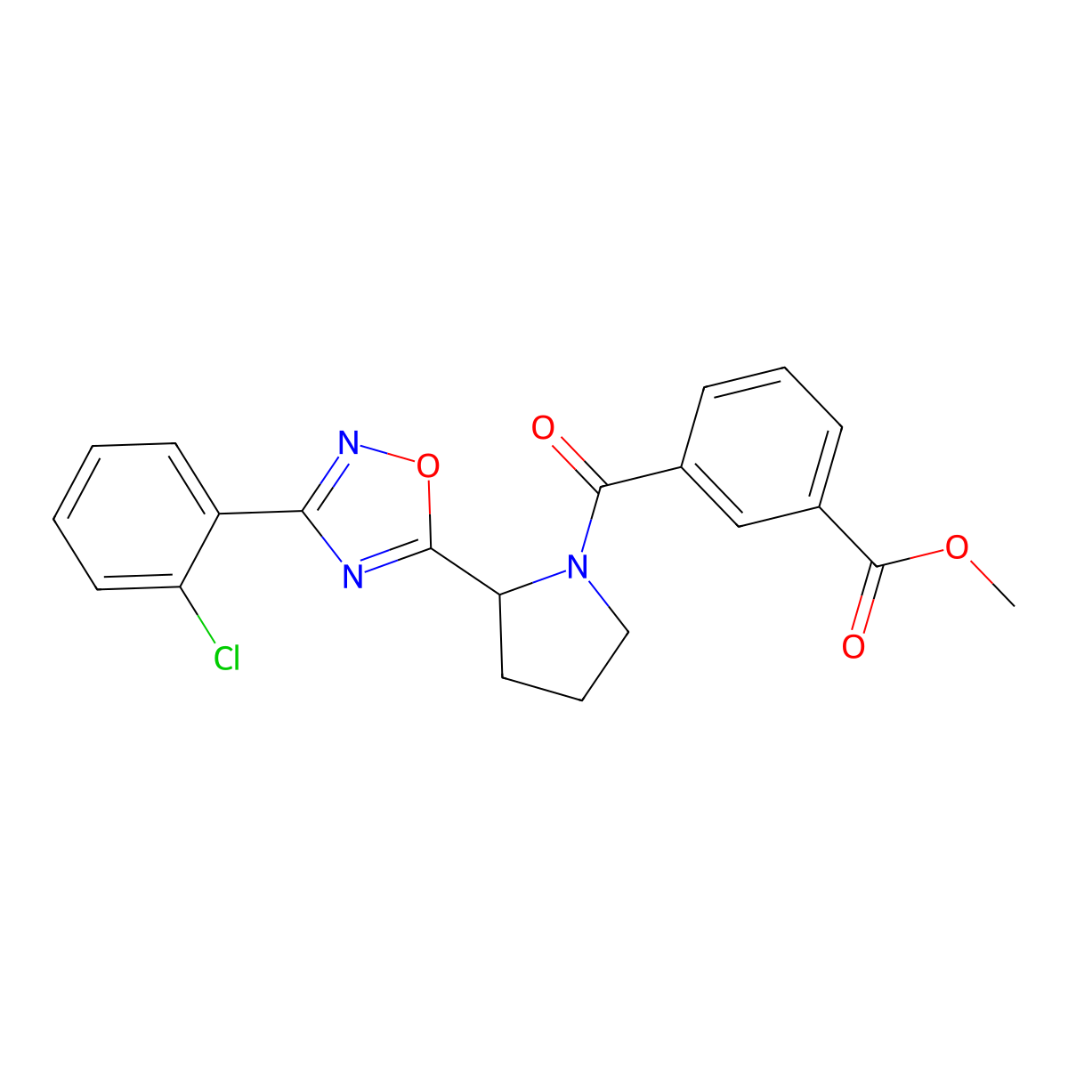 Methyl 3-({2-[3-(2-chlorophenyl)-1,2,4-oxadiazol-5-yl]pyrrolidin-1-yl}carbonyl)benzoate molecular structure, CAS 1795395-97-9