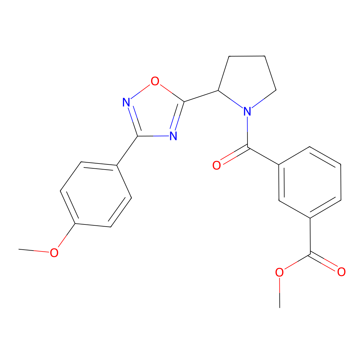 Methyl 3-({2-[3-(4-methoxyphenyl)-1,2,4-oxadiazol-5-yl]pyrrolidin-1-yl}carbonyl)benzoate molecular structure, CAS 1795396-14-3