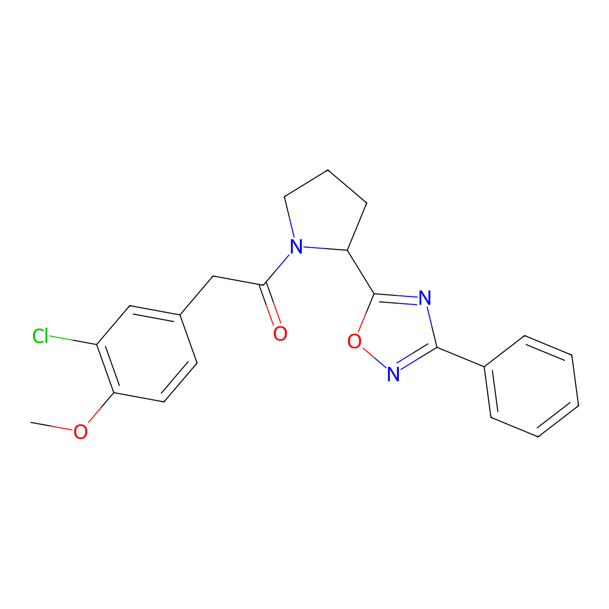 5-{1-[(3-Chloro-4-methoxyphenyl)acetyl]pyrrolidin-2-yl}-3-phenyl-1,2,4-oxadiazole molecular structure, CAS 1795398-24-1