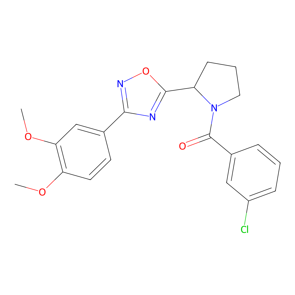 5-[1-(3-Chlorobenzoyl)pyrrolidin-2-yl]-3-(3,4-dimethoxyphenyl)-1,2,4-oxadiazole molecular structure, CAS 1795398-30-9
