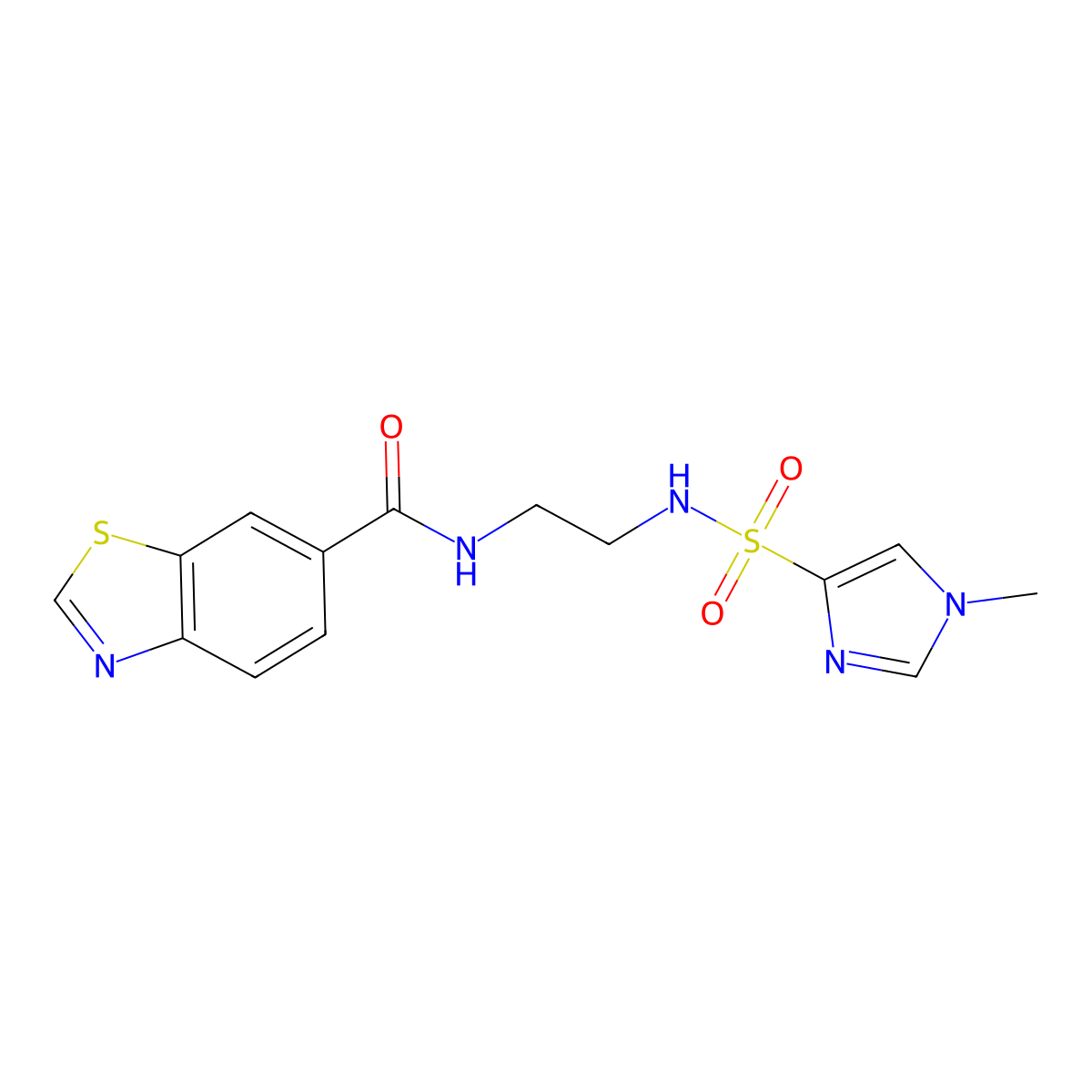 N-(2-(1-methyl-1H-imidazole-4-sulfonamido)ethyl)benzo[d]thiazole-6-carboxamide molecular structure, CAS 1795408-75-1