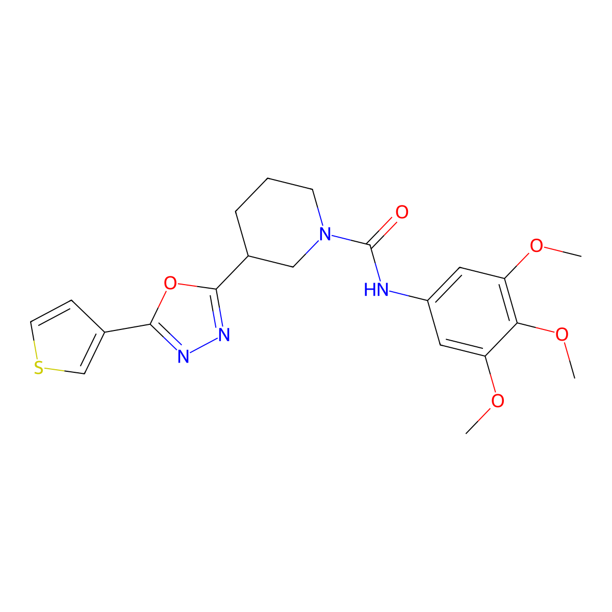 3-(5-(thiophen-3-yl)-1,3,4-oxadiazol-2-yl)-N-(3,4,5-trimethoxyphenyl)piperidine-1-carboxamide molecular structure, CAS 1795408-90-0