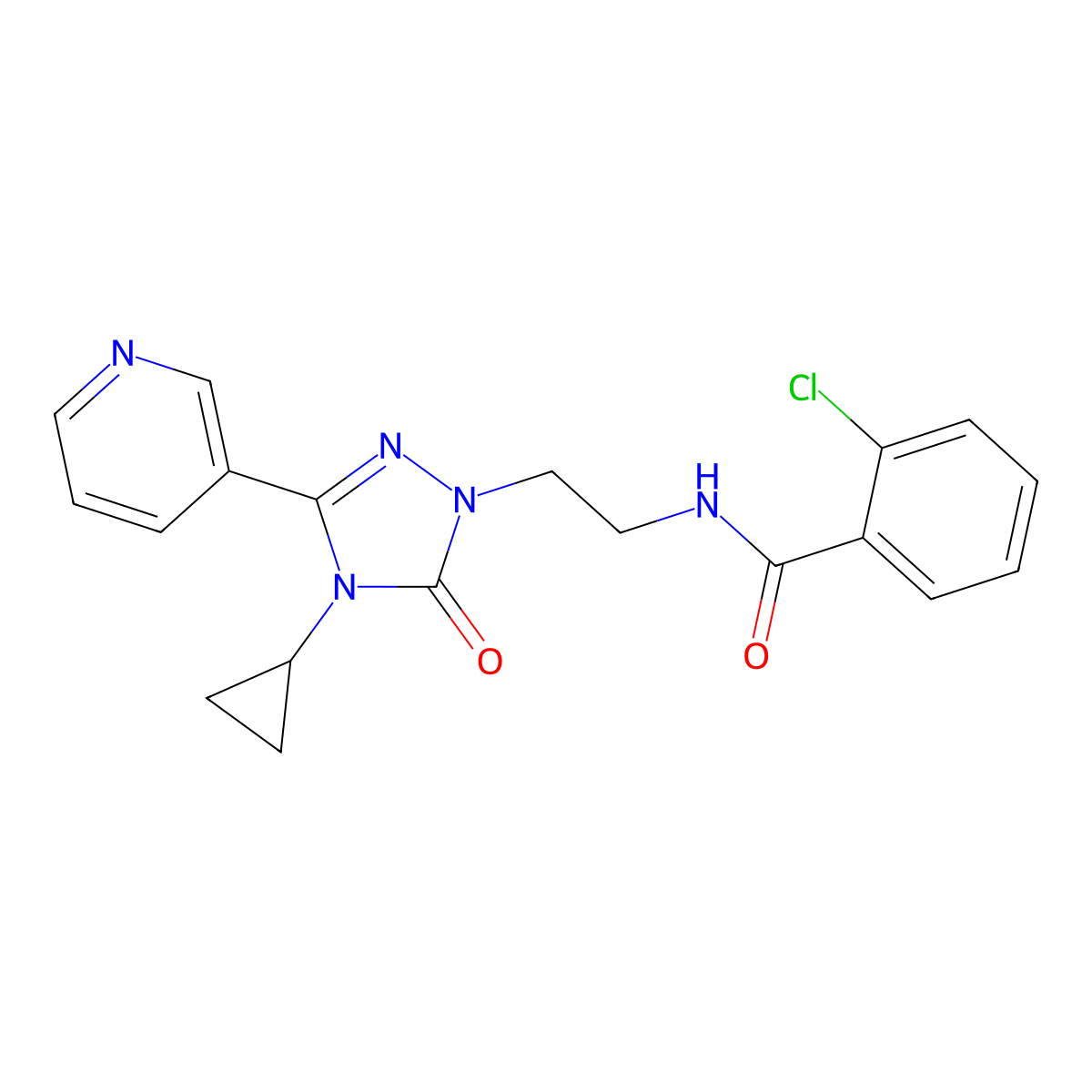 2-chloro-N-(2-(4-cyclopropyl-5-oxo-3-(pyridin-3-yl)-4,5-dihydro-1H-1,2,4-triazol-1-yl)ethyl)benzamide molecular structure, CAS 1795408-95-5