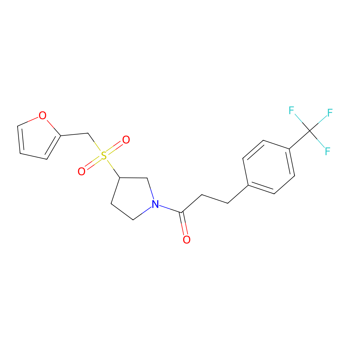 1-(3-((Furan-2-ylmethyl)sulfonyl)pyrrolidin-1-yl)-3-(4-(trifluoromethyl)phenyl)propan-1-one molecular structure, CAS 1795408-99-9