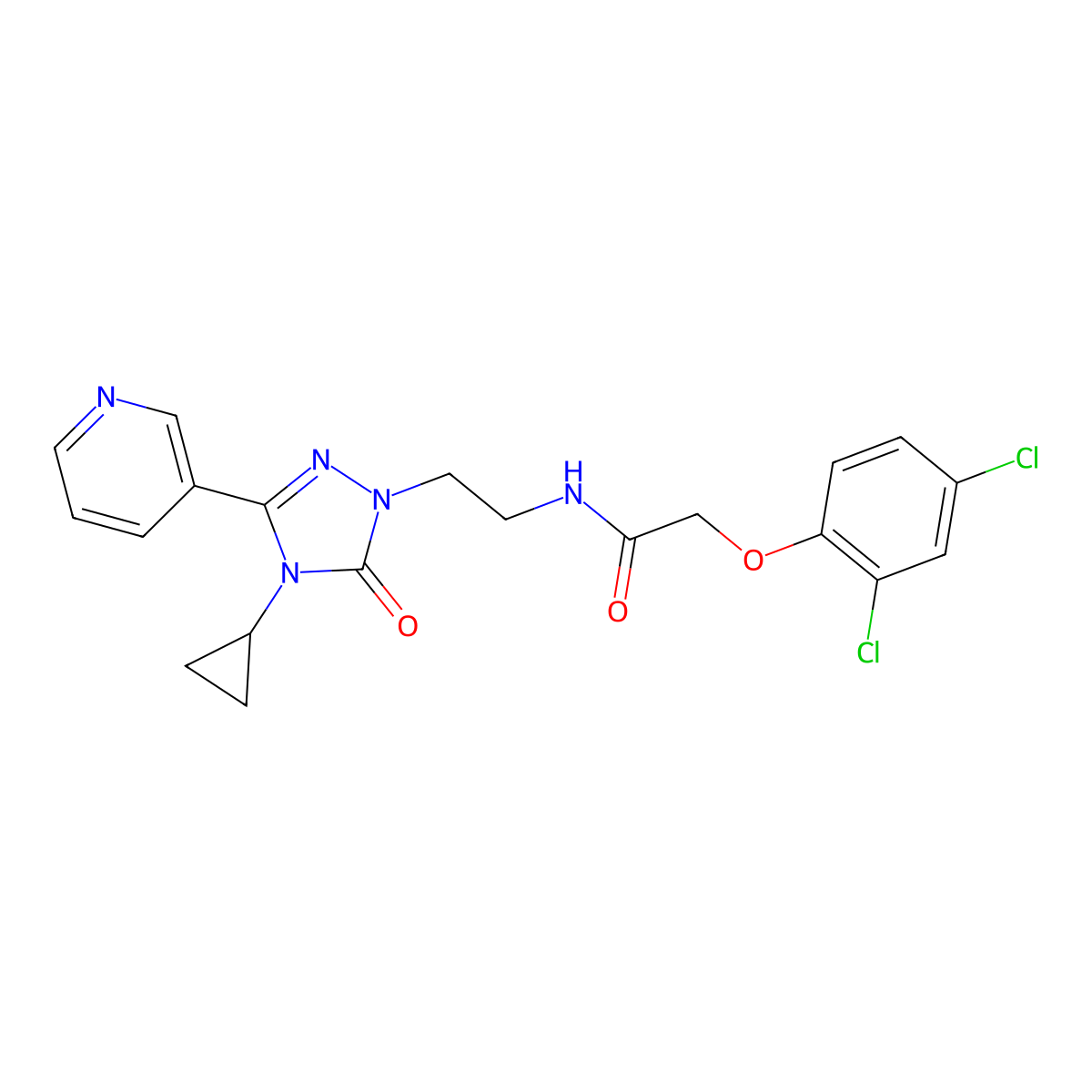 N-{2-[4-cyclopropyl-5-oxo-3-(pyridin-3-yl)-4,5-dihydro-1H-1,2,4-triazol-1-yl]ethyl}-2-(2,4-dichlorophenoxy)acetamide molecular structure, CAS 1795409-06-1