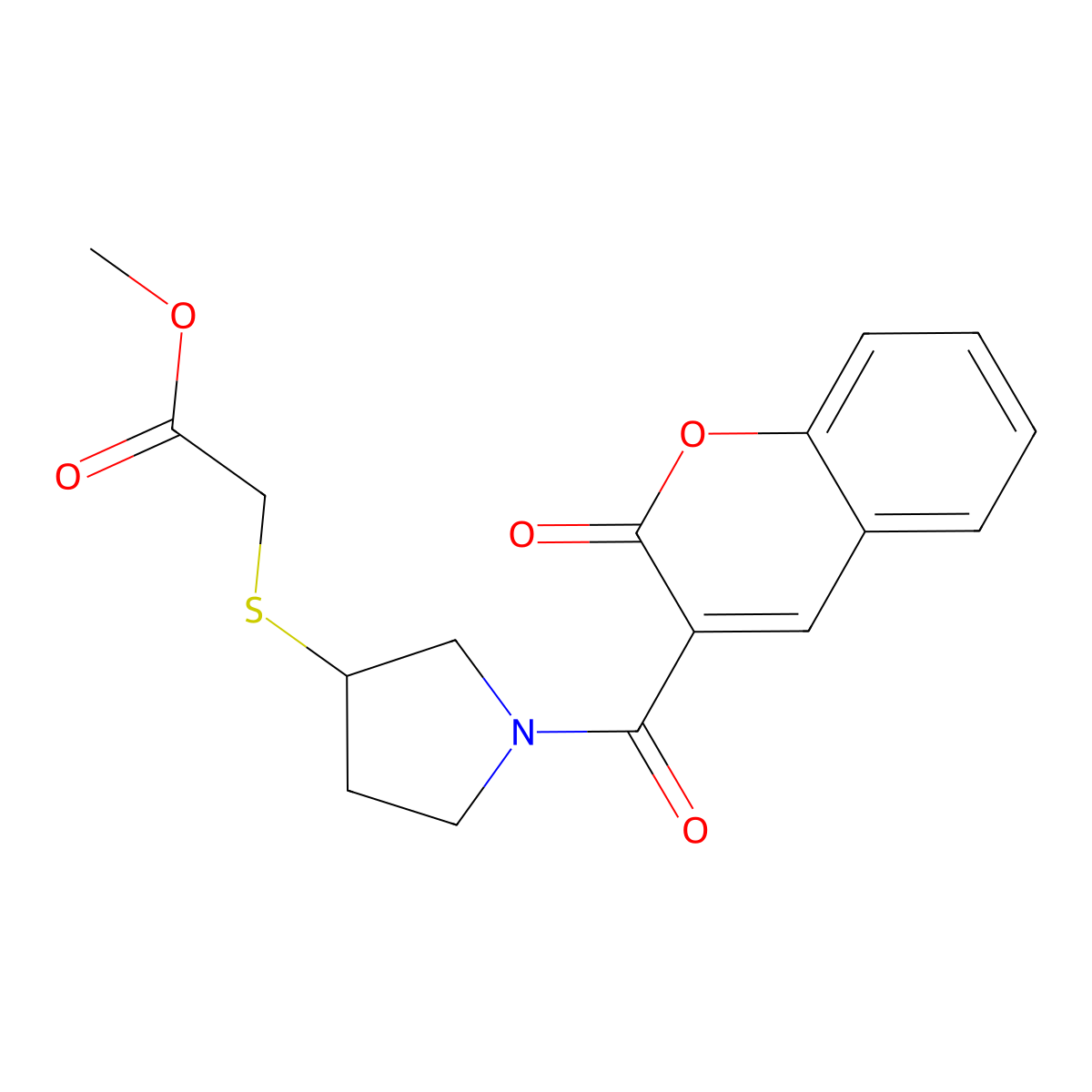 methyl 2-((1-(2-oxo-2H-chromene-3-carbonyl)pyrrolidin-3-yl)thio)acetate molecular structure, CAS 1795409-11-8