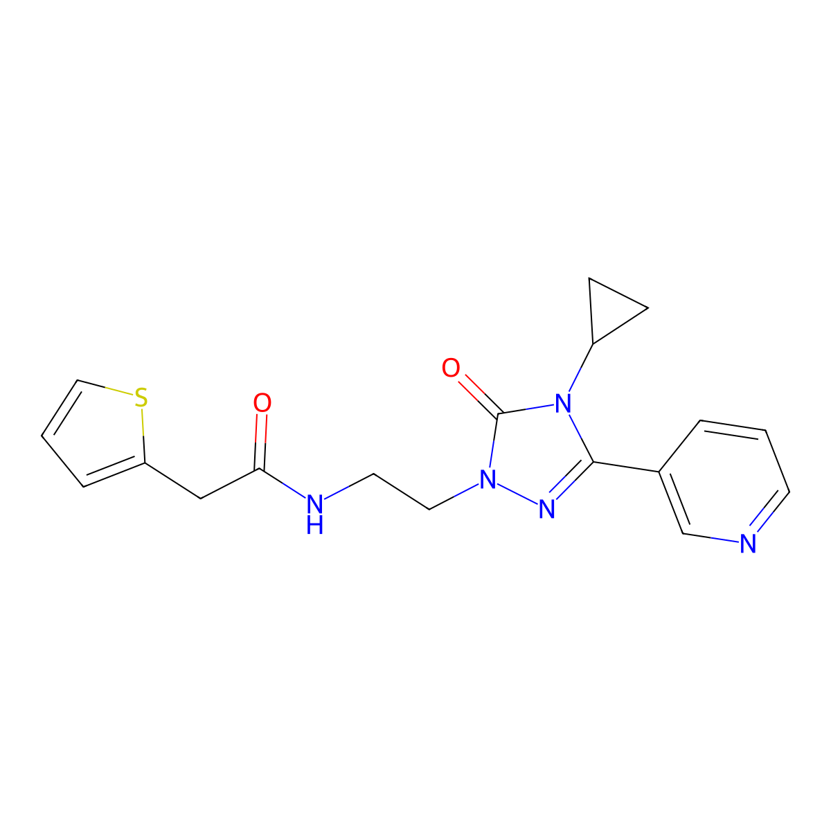 N-{2-[4-cyclopropyl-5-oxo-3-(pyridin-3-yl)-4,5-dihydro-1H-1,2,4-triazol-1-yl]ethyl}-2-(thiophen-2-yl)acetamide molecular structure, CAS 1795409-13-0