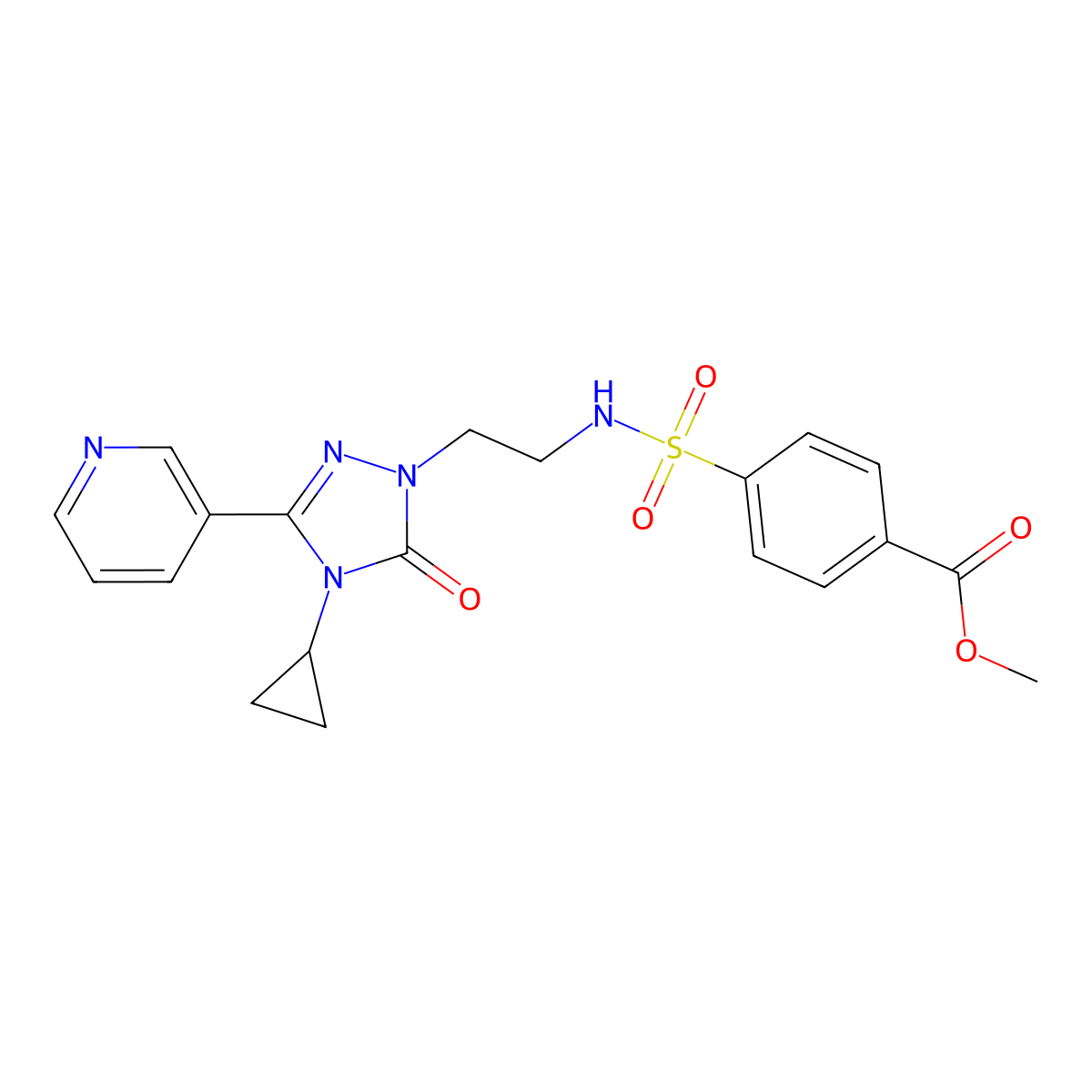 methyl 4-(N-(2-(4-cyclopropyl-5-oxo-3-(pyridin-3-yl)-4,5-dihydro-1H-1,2,4-triazol-1-yl)ethyl)sulfamoyl)benzoate molecular structure, CAS 1795409-22-1
