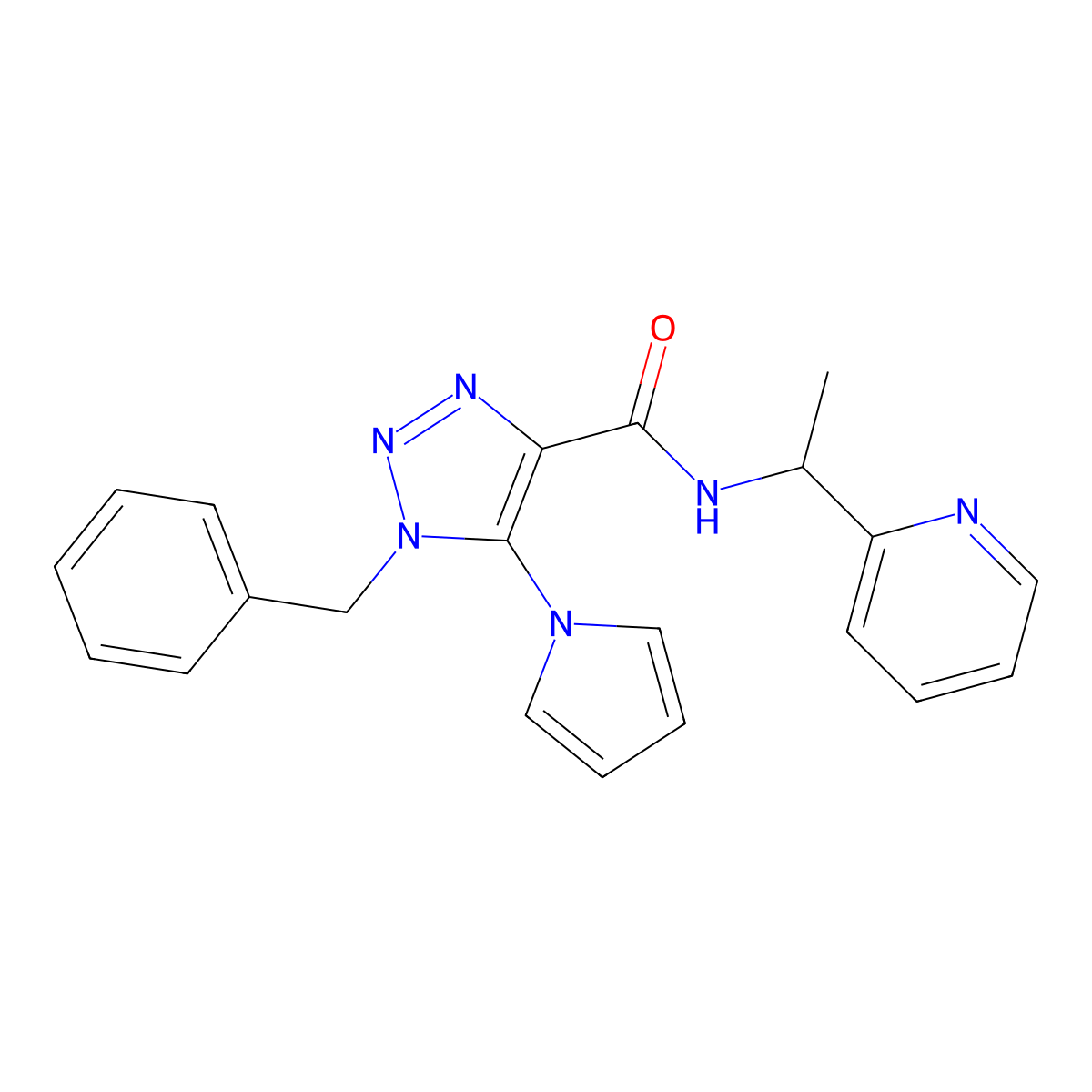 1-benzyl-N-[1-(pyridin-2-yl)ethyl]-5-(1H-pyrrol-1-yl)-1H-1,2,3-triazole-4-carboxamide molecular structure, CAS 1795409-30-1